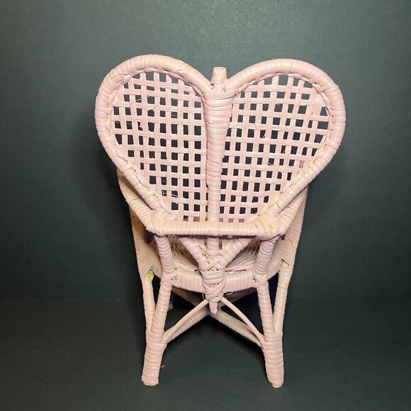 Vintage Rare Pink Rattan Wicker Shabby Heart Shaped Doll Chair Furniture 10" - Picture 5 of 8